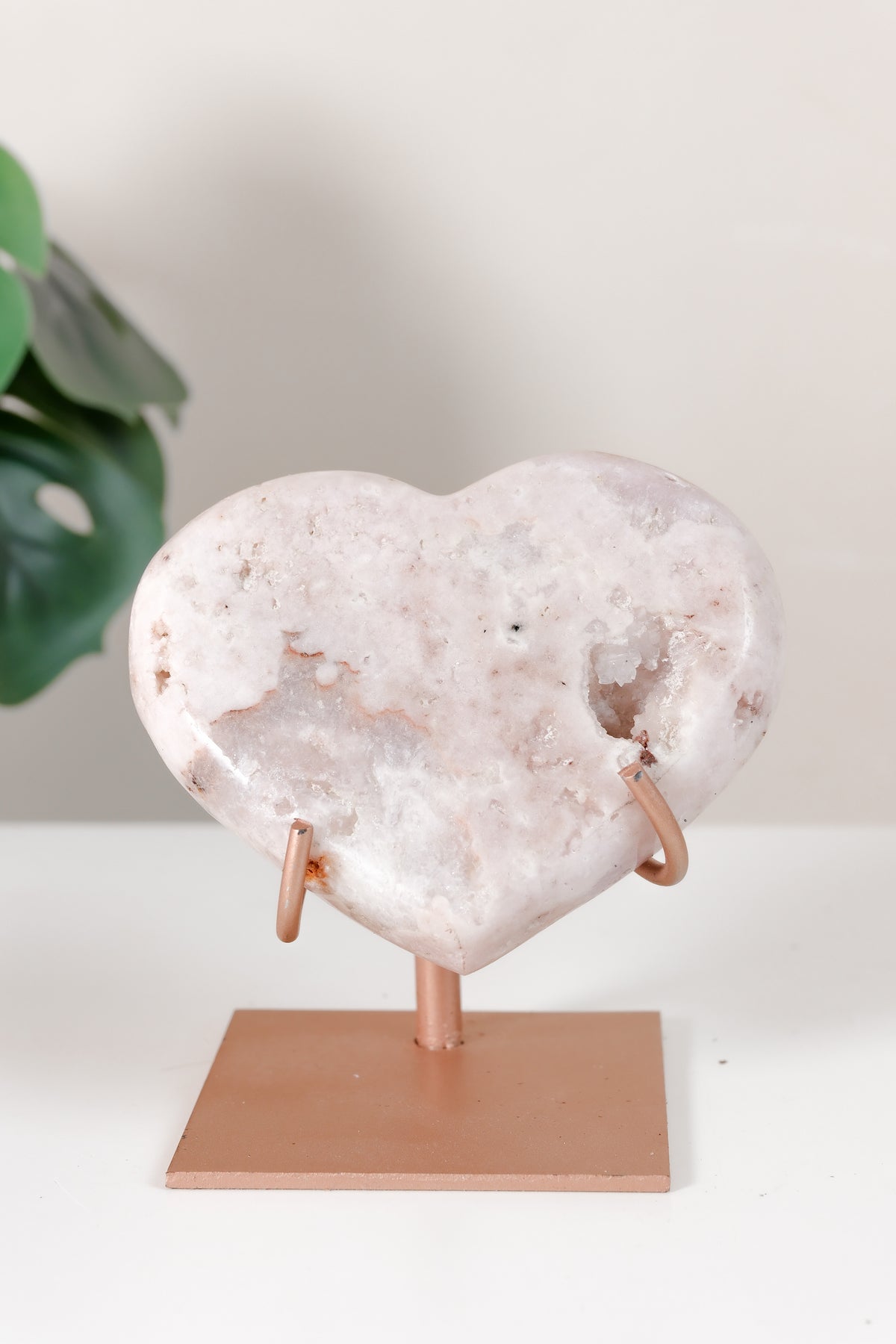 Pink Amethyst Heart On Stand