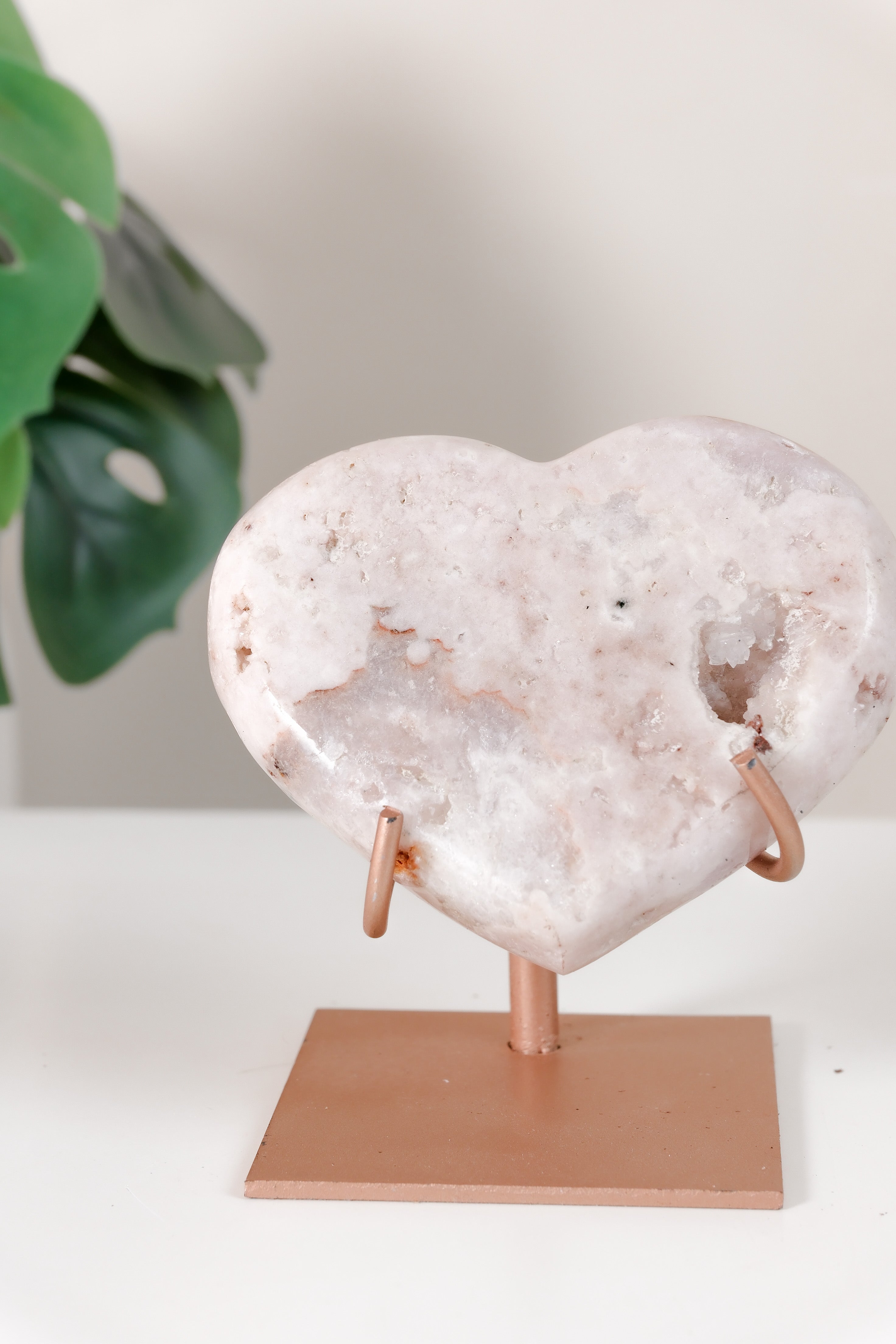 Pink Amethyst Heart On Stand