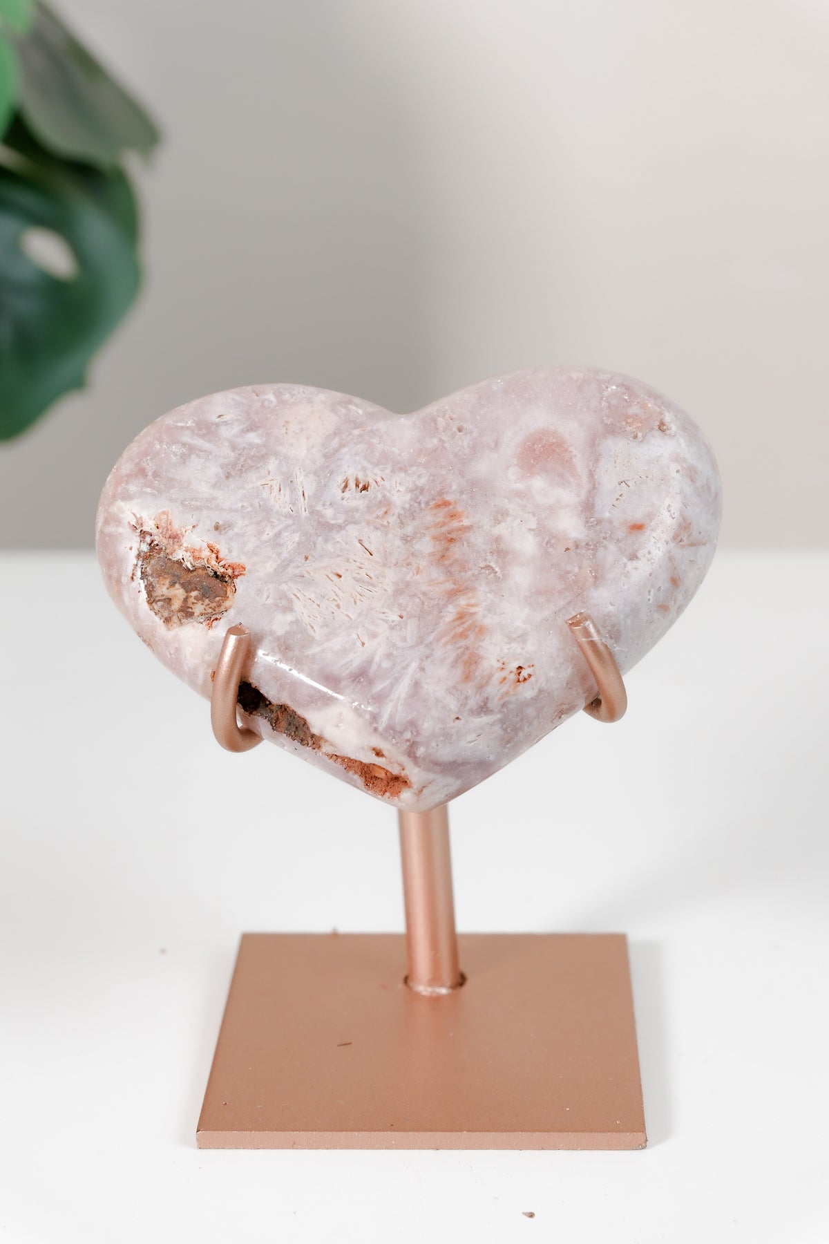 Pink Amethyst Heart On Stand