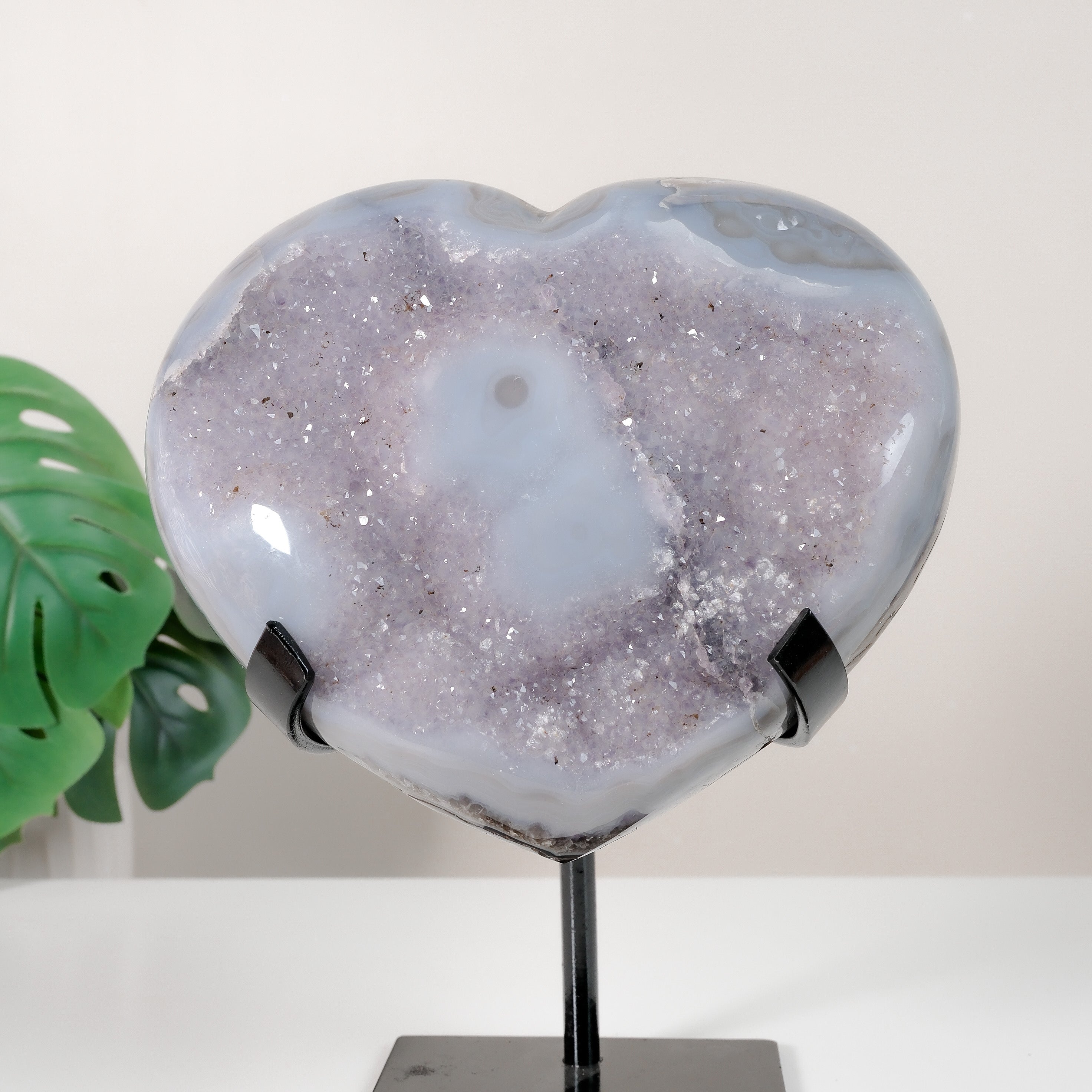 Uruguayan Amethyst Agate Heart On Stand