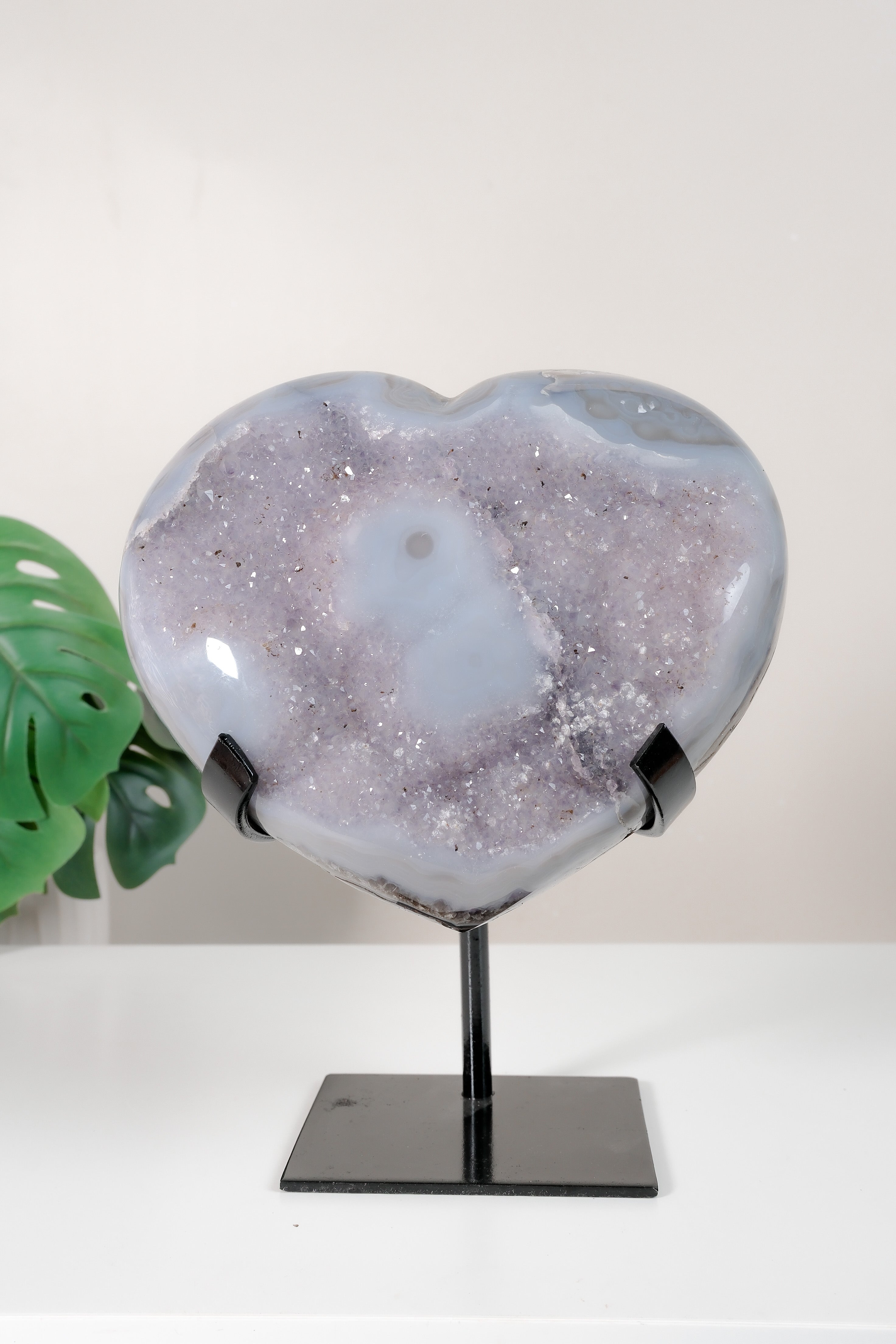 Uruguayan Amethyst Agate Heart On Stand