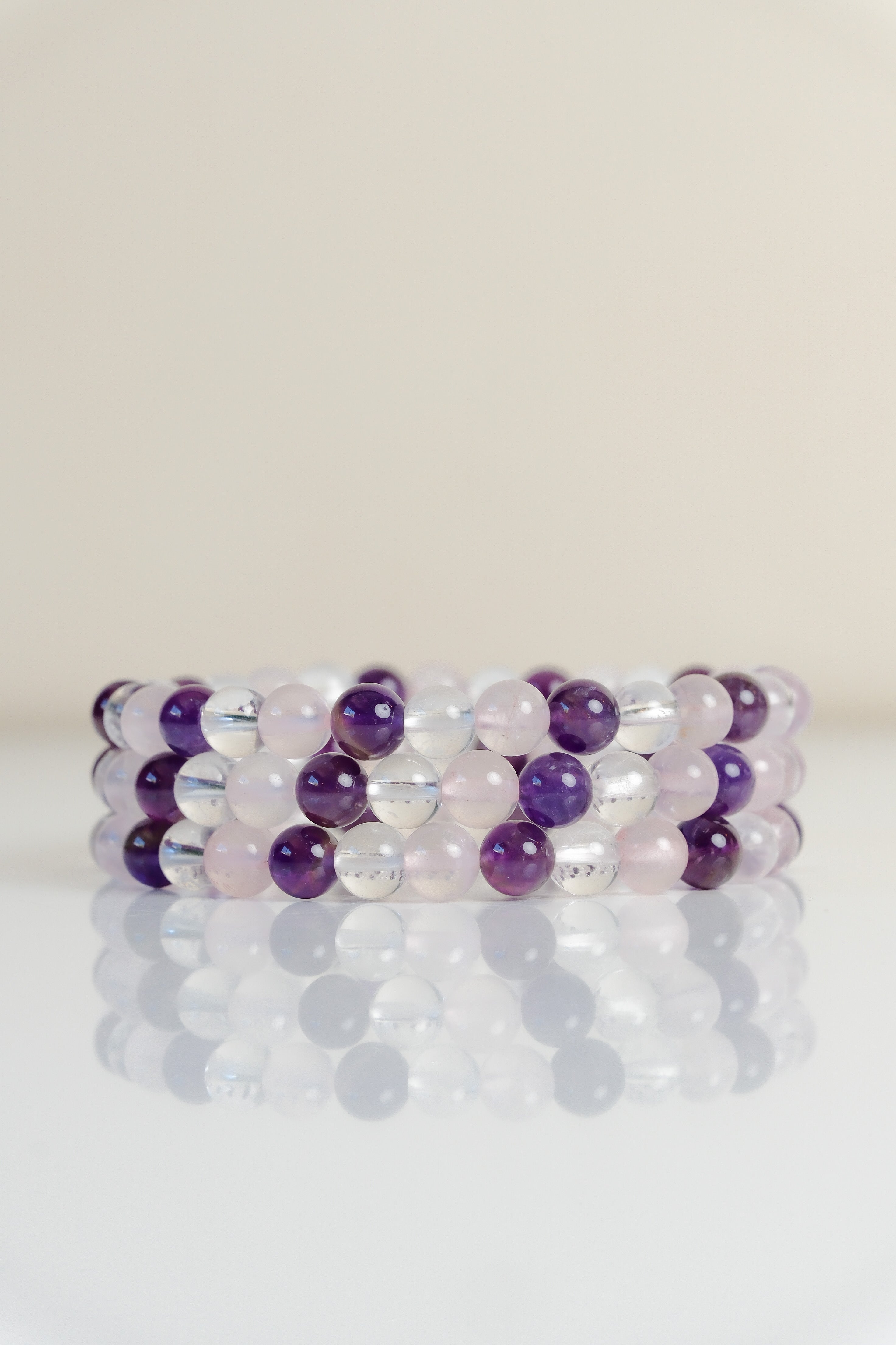 Clear Quartz, Rose Quartz, Amethyst 6mm Bracelet