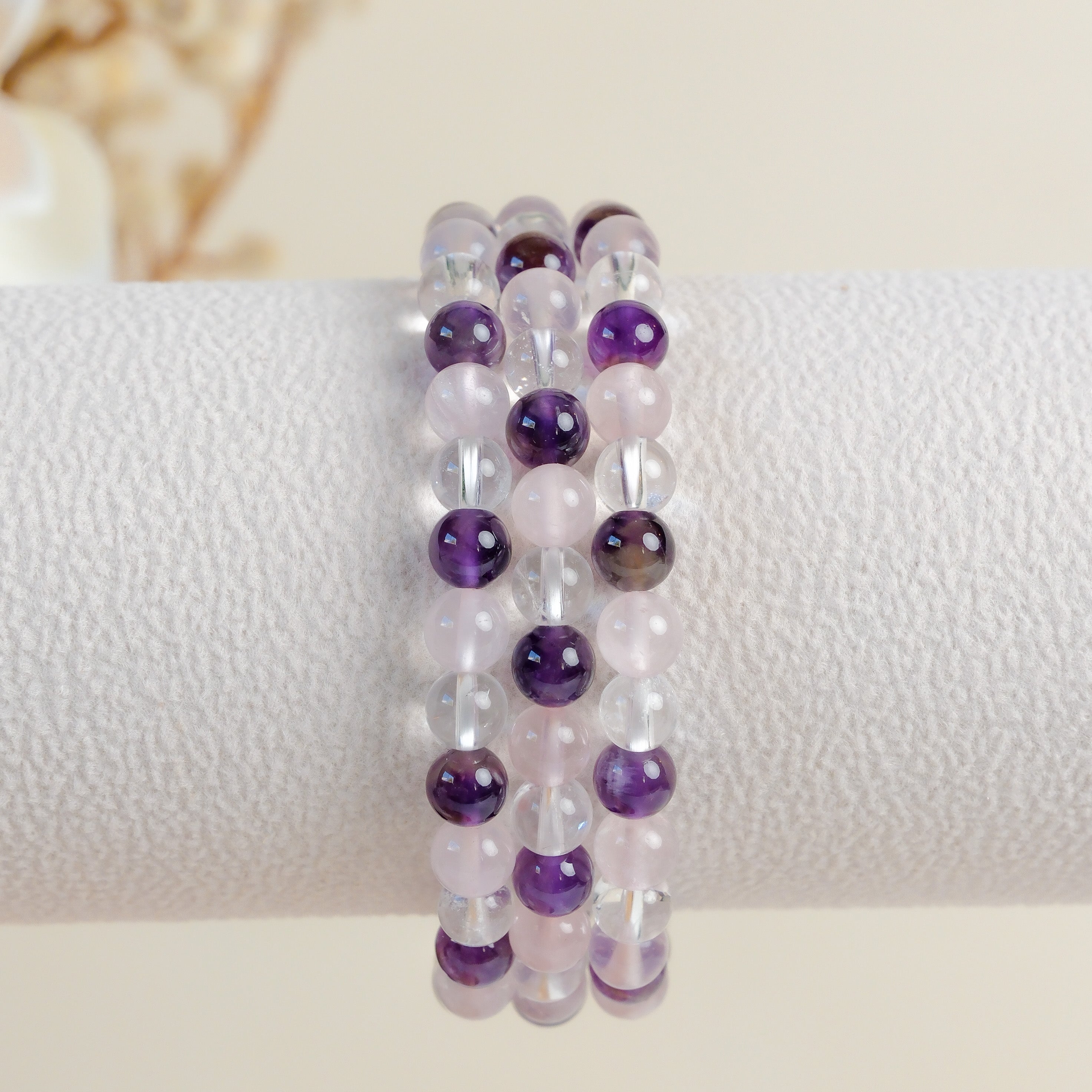 Clear Quartz, Rose Quartz, Amethyst 6mm Bracelet