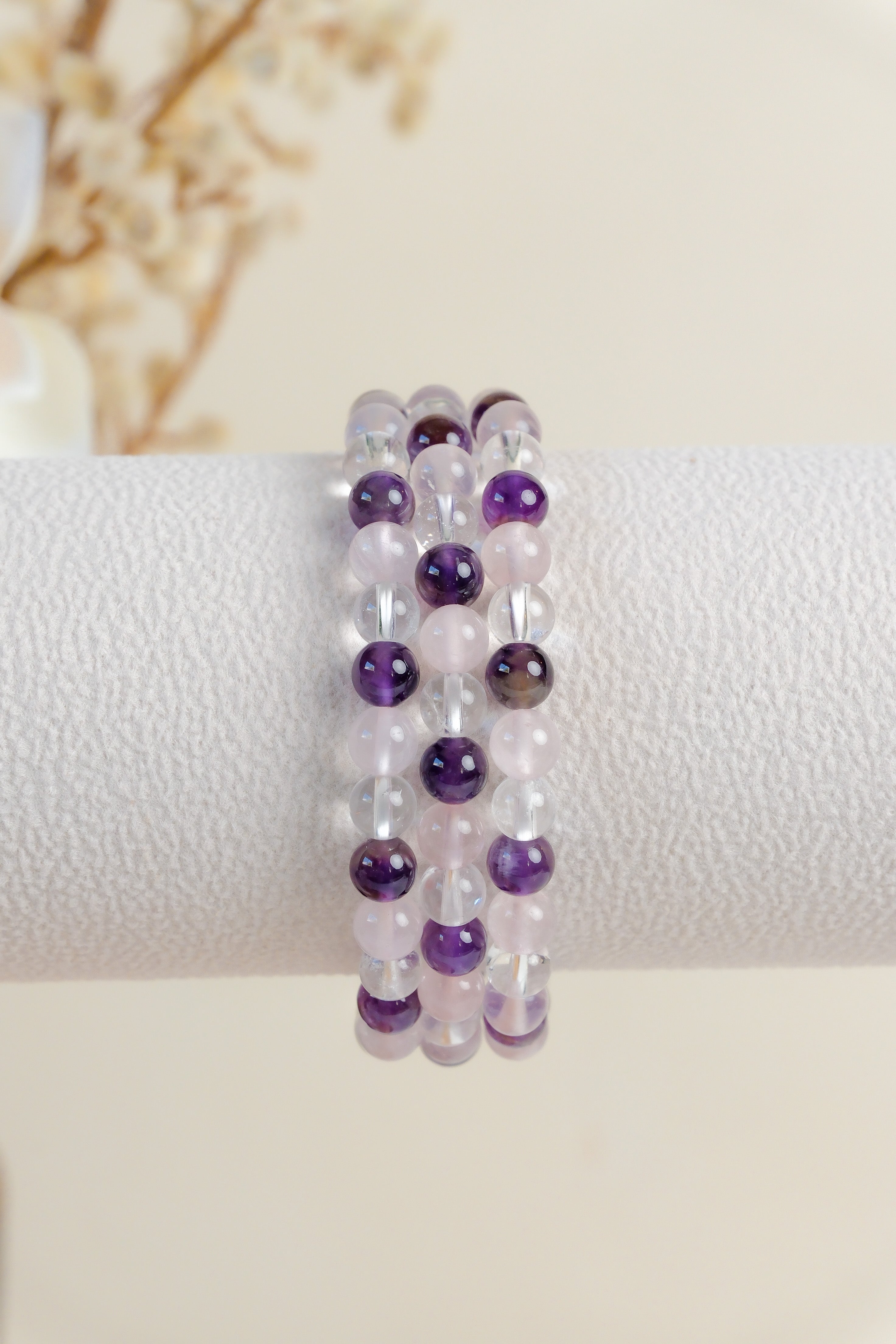 Clear Quartz, Rose Quartz, Amethyst 6mm Bracelet