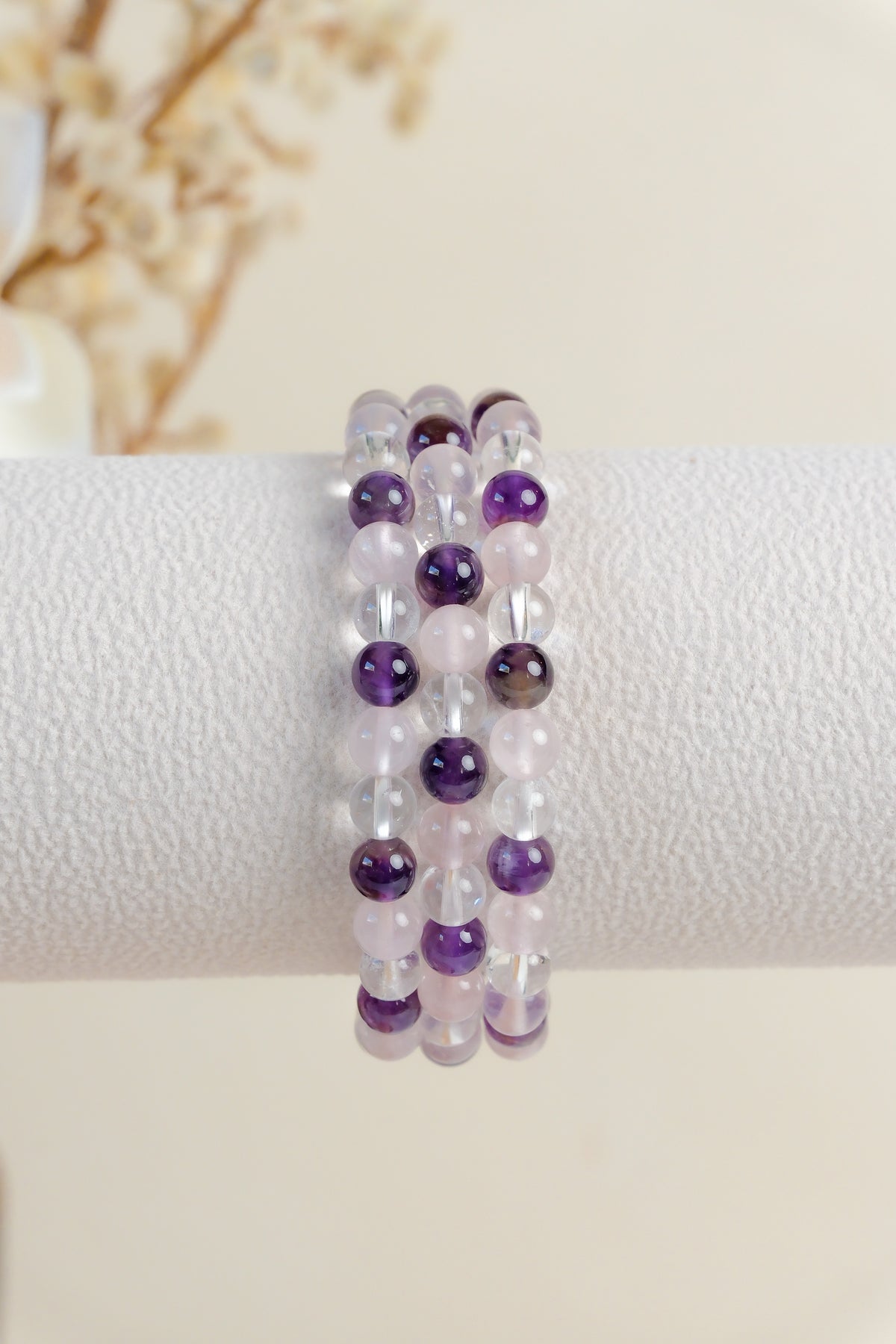 Clear Quartz, Rose Quartz, Amethyst 6mm Bracelet