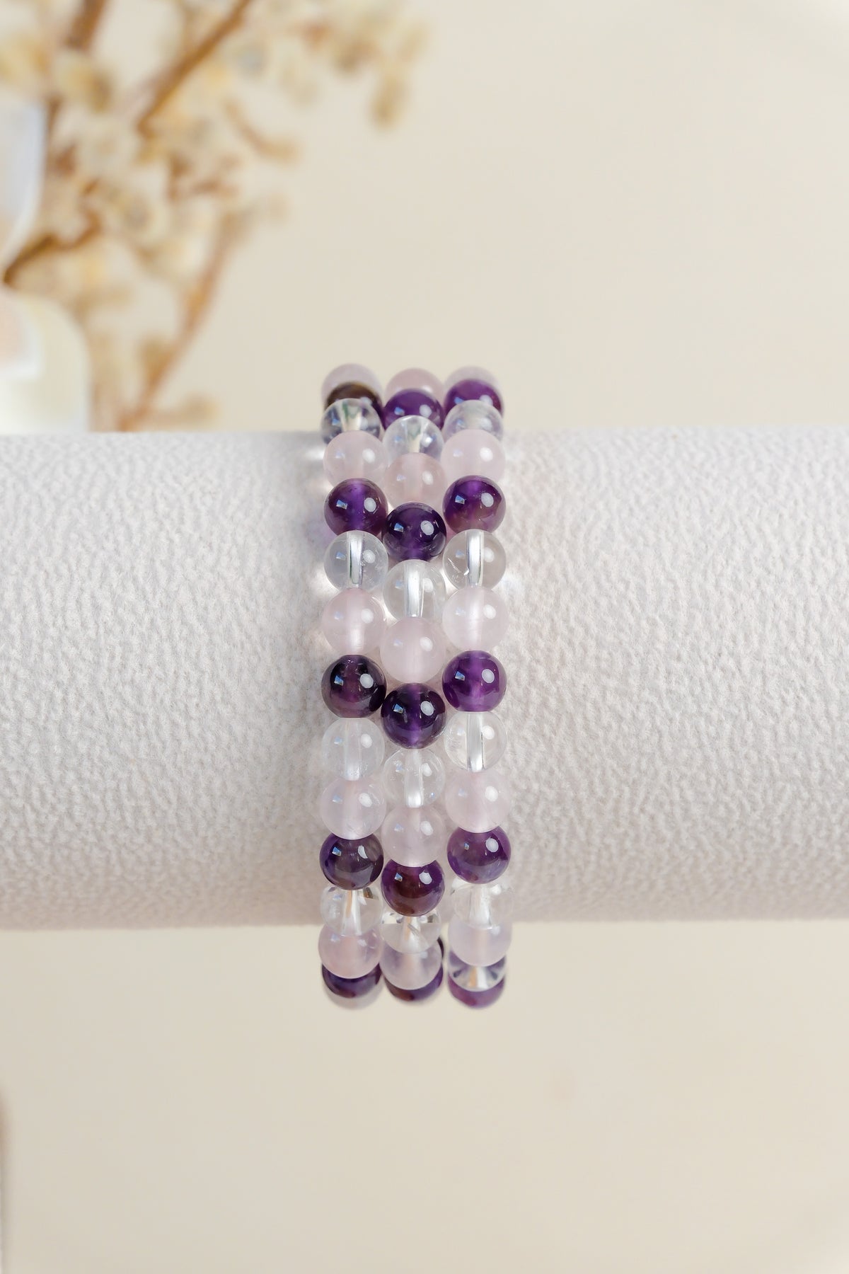 Clear Quartz, Rose Quartz, Amethyst 6mm Bracelet