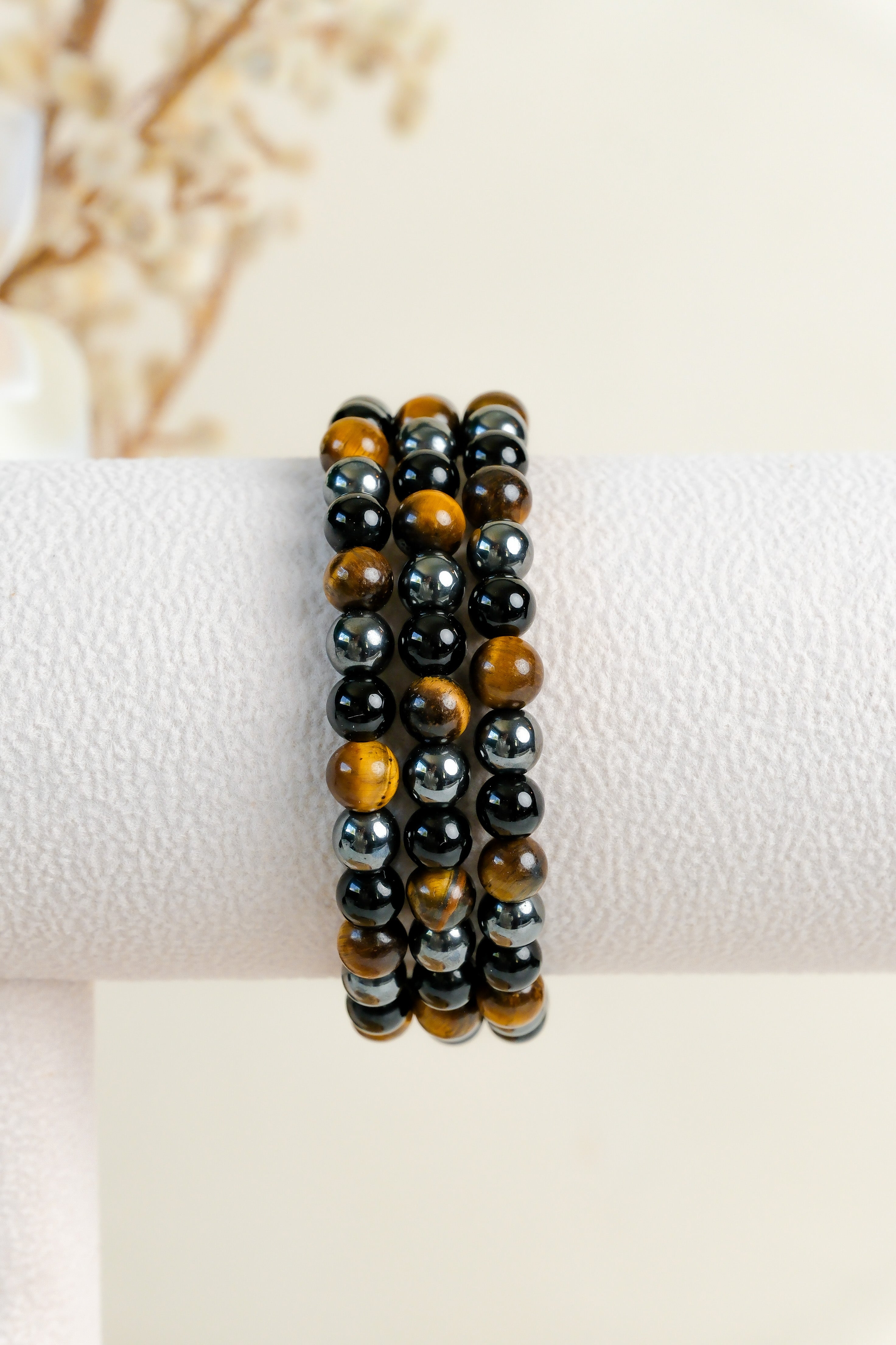 Tigers Eye, Hematite, Black Obsidian 6mm Bracelet