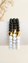 Howlite & Black Obsidian with Taiji 6mm Bracelet