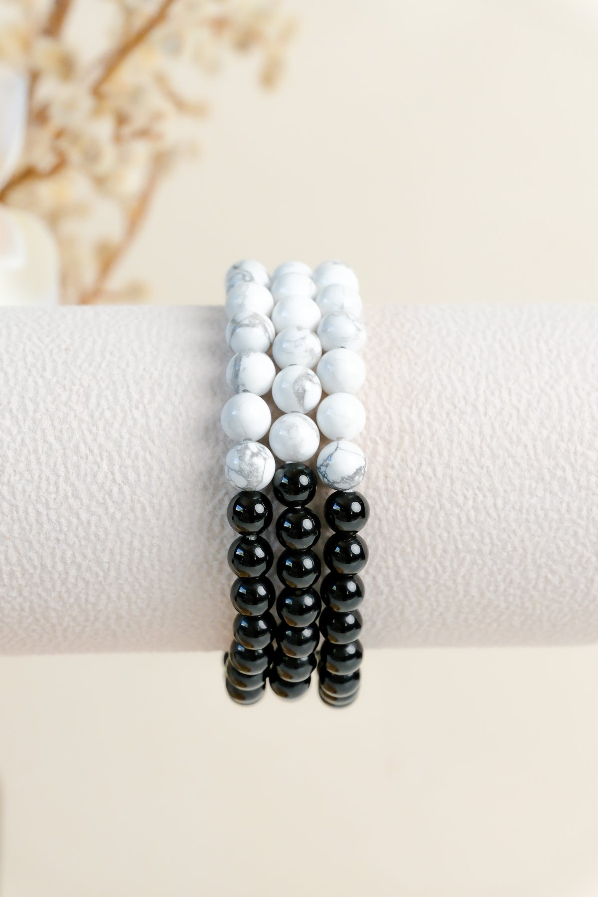 Howlite & Black Obsidian with Taiji 6mm Bracelet