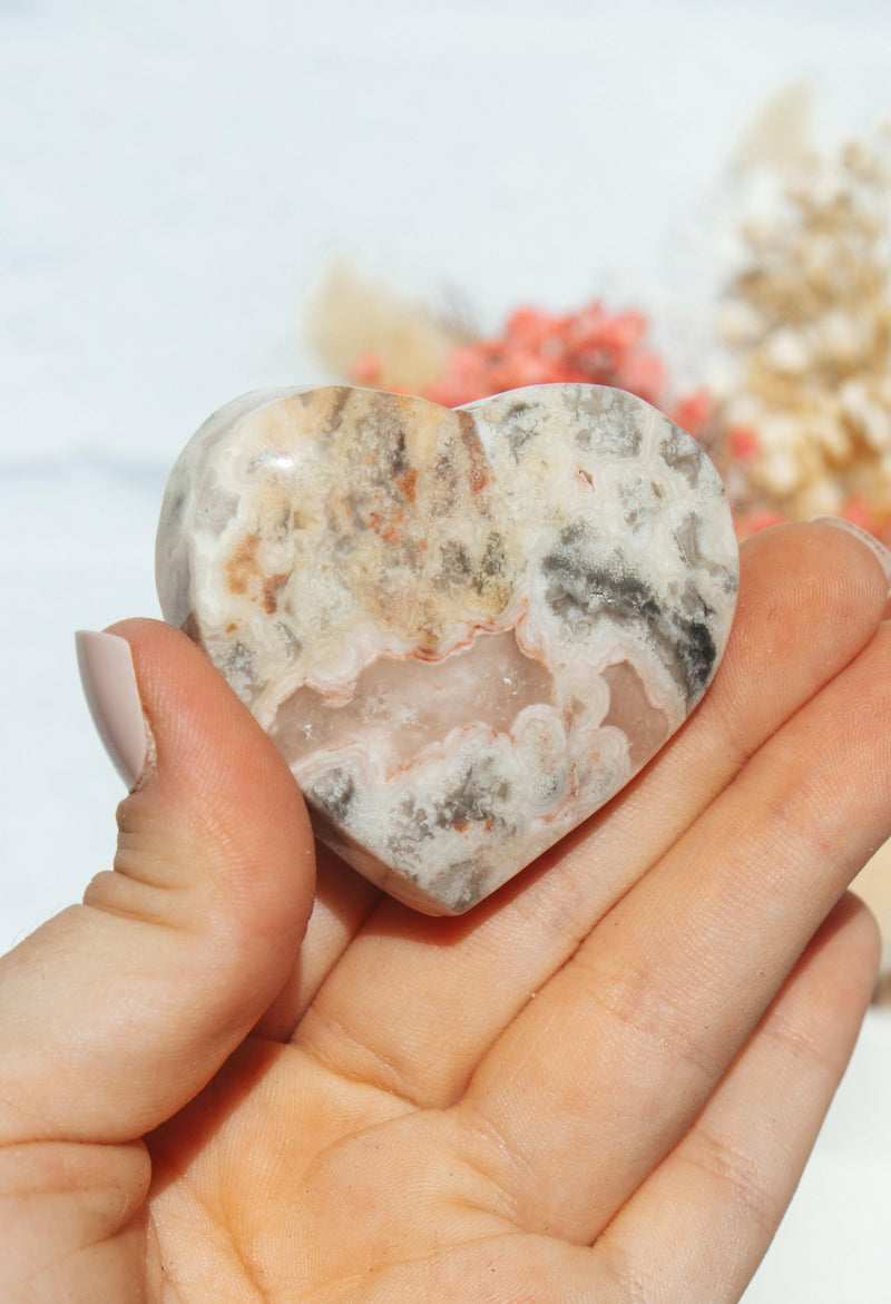 Pink Crazy Lace Agate Heart | 02 Healing Crystal.