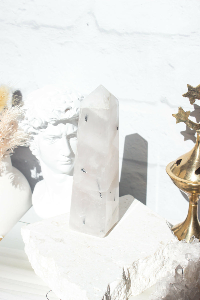 Tourmalinated Quartz Tower Healing Crystal.